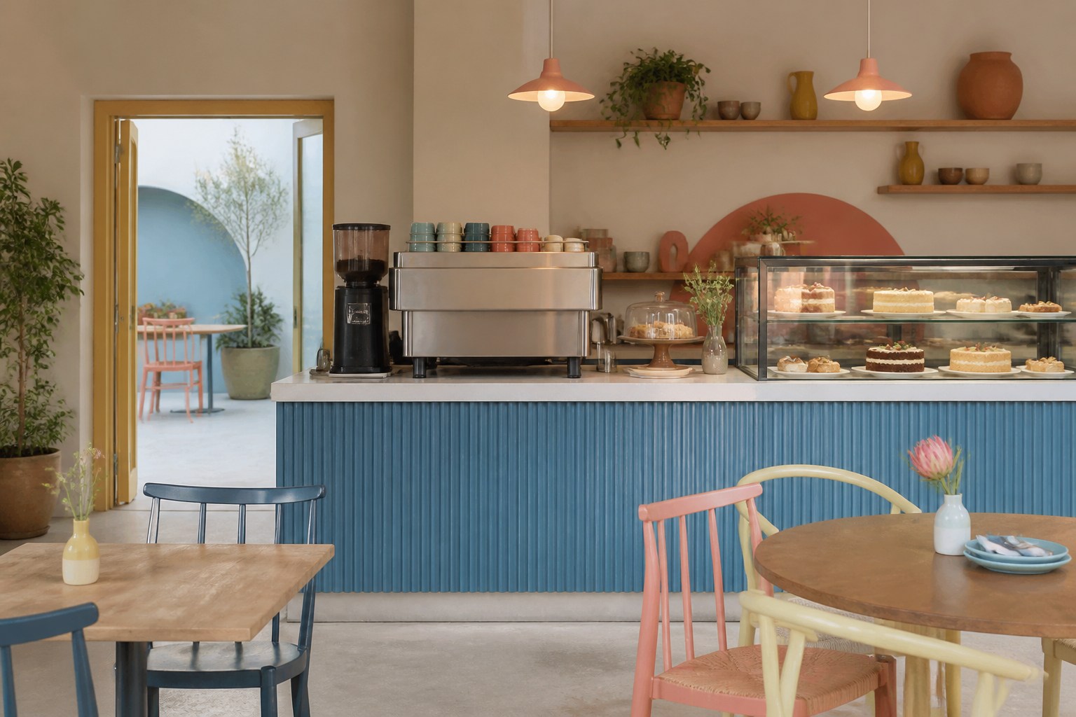 Kaffeebar und Kuchenvitrine im Café Nordbucht